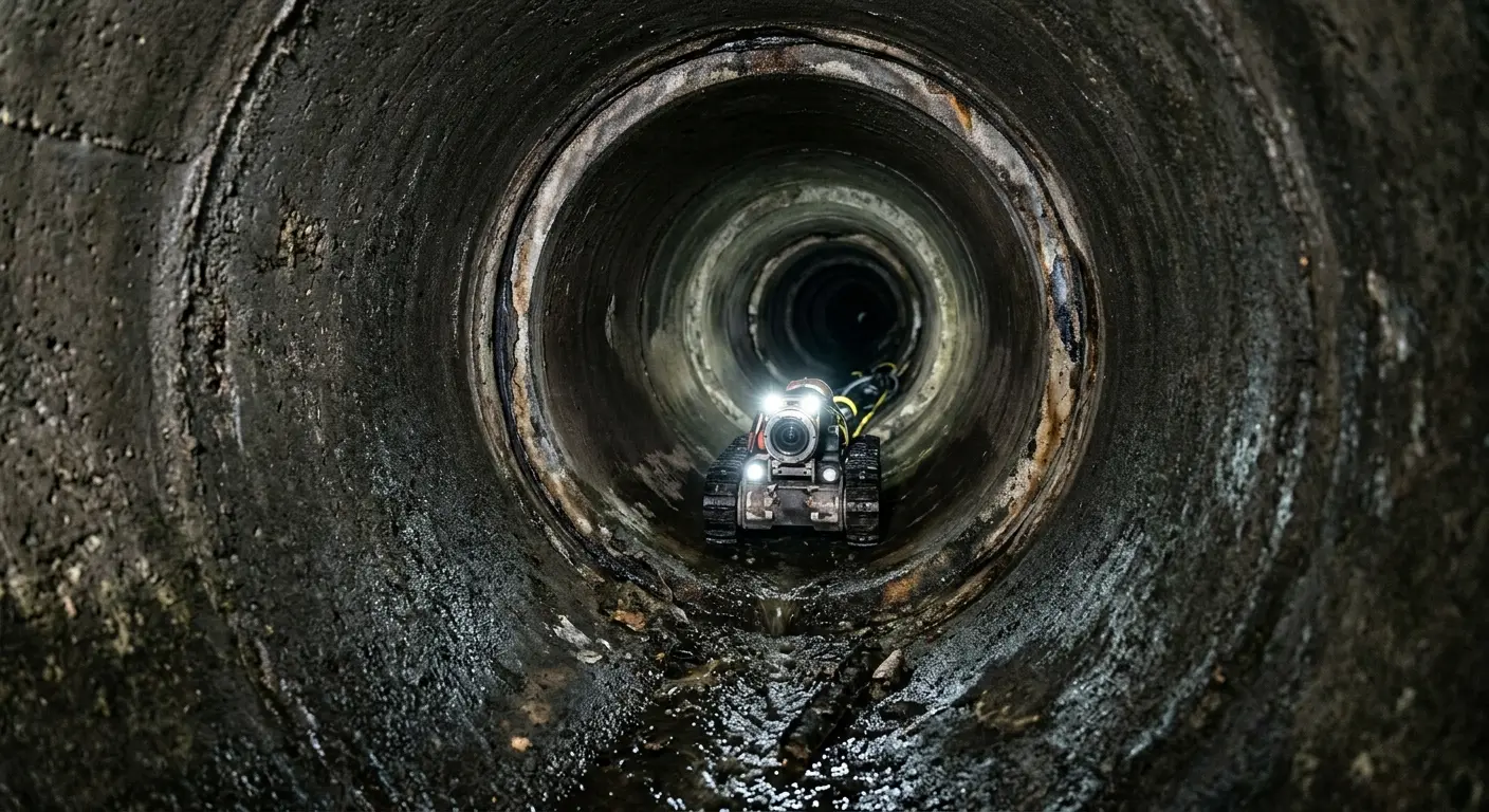Robotic sewer camera inspecting pipe interior for Drain Snake Service in Presque Isle